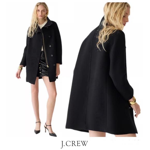 J. CREW Italian Stadium Villa Black Wool Blend Cocoon Style Mid Length Coat Sz 4 - Picture 1 of 16